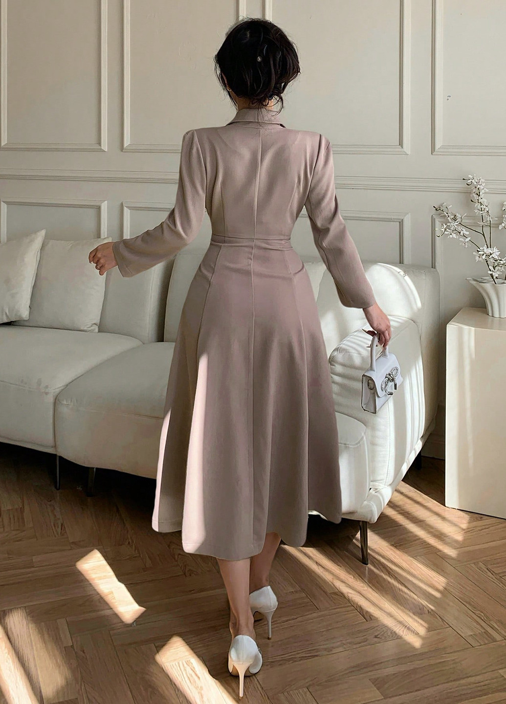 Кавова святковий, ділова сукня кльош, сукня-сорочка, сукня-жакет SHEIN однотонна
