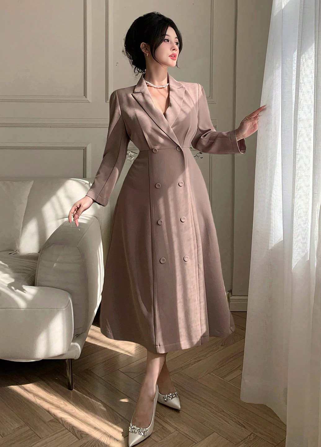 Кавова святковий, ділова сукня кльош, сукня-сорочка, сукня-жакет SHEIN однотонна