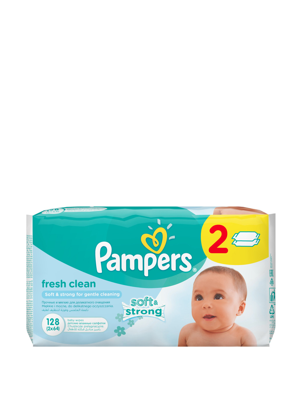 Влажные салфетки Baby Fresh Clean (сменный блок), 2х64 шт. Pampers (13463668)