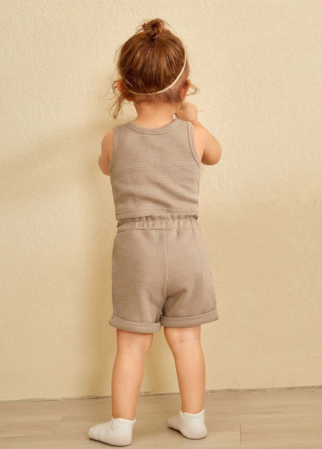 Темно-бежевий літній комплект (топ, шорти) SHEIN