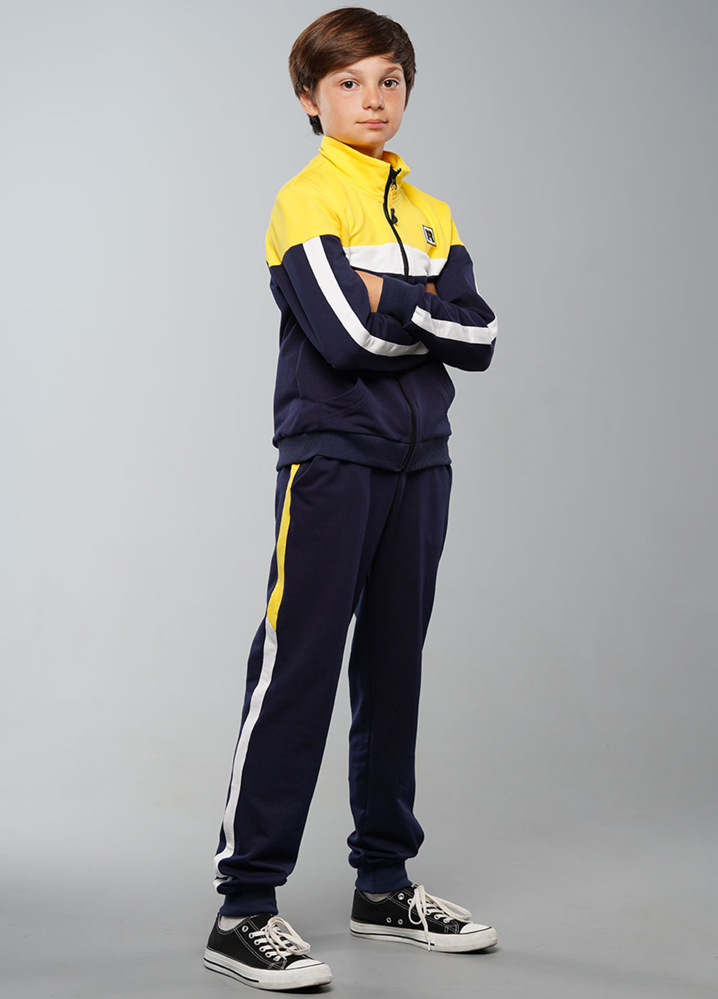 Желтый демисезонный костюм (кофта, брюки) брючный, с длинным рукавом Tiaren