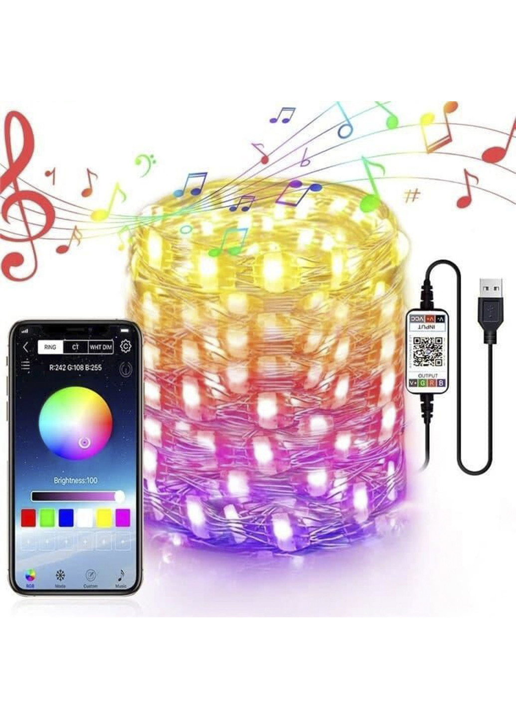 Розумна світлодіодна гірлянда RGB для ялинки та новорічного декору управління кольору з телефону 10м XO (251390630)