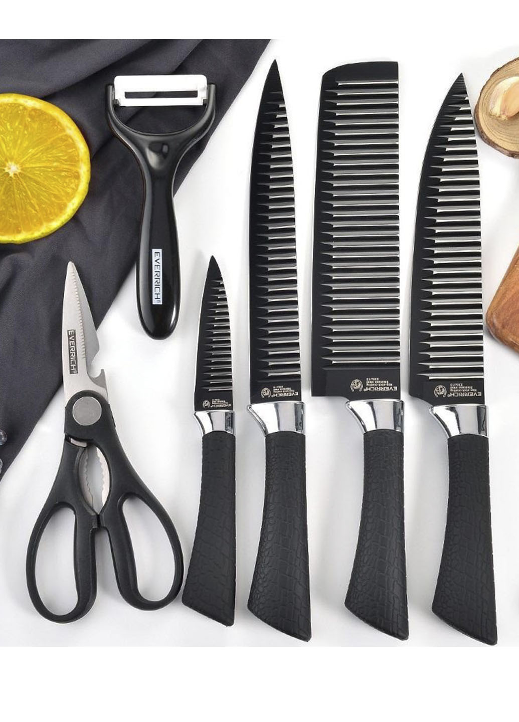Набор ножей и ножницы Everrich H-004 из нержавеющей стали Good Idea чёрные, металл