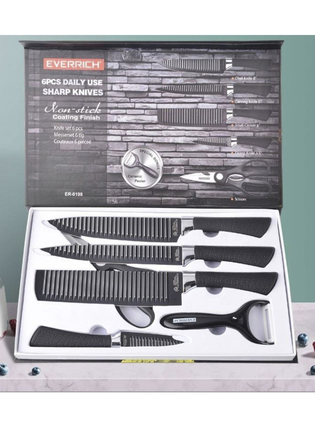 Набір ножів та ножиці Everrich H-004 з нержавіючої сталі Good Idea чорний, метал