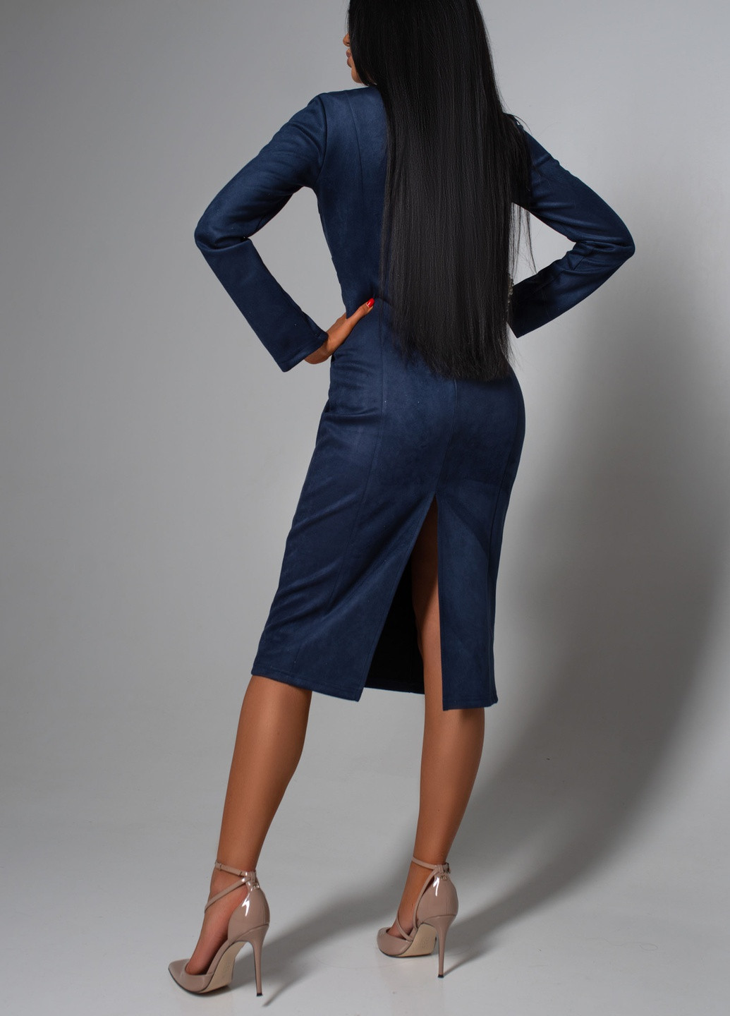 Синее деловое модель облегающего кроя с перетяжкой по талии и длинным рукавом Jadone Fashion