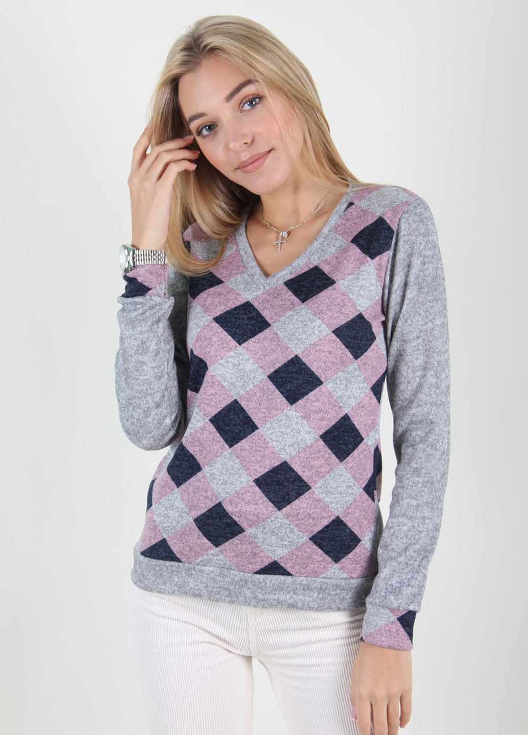 Розовый демисезонный пуловер пуловер Miss Fashion