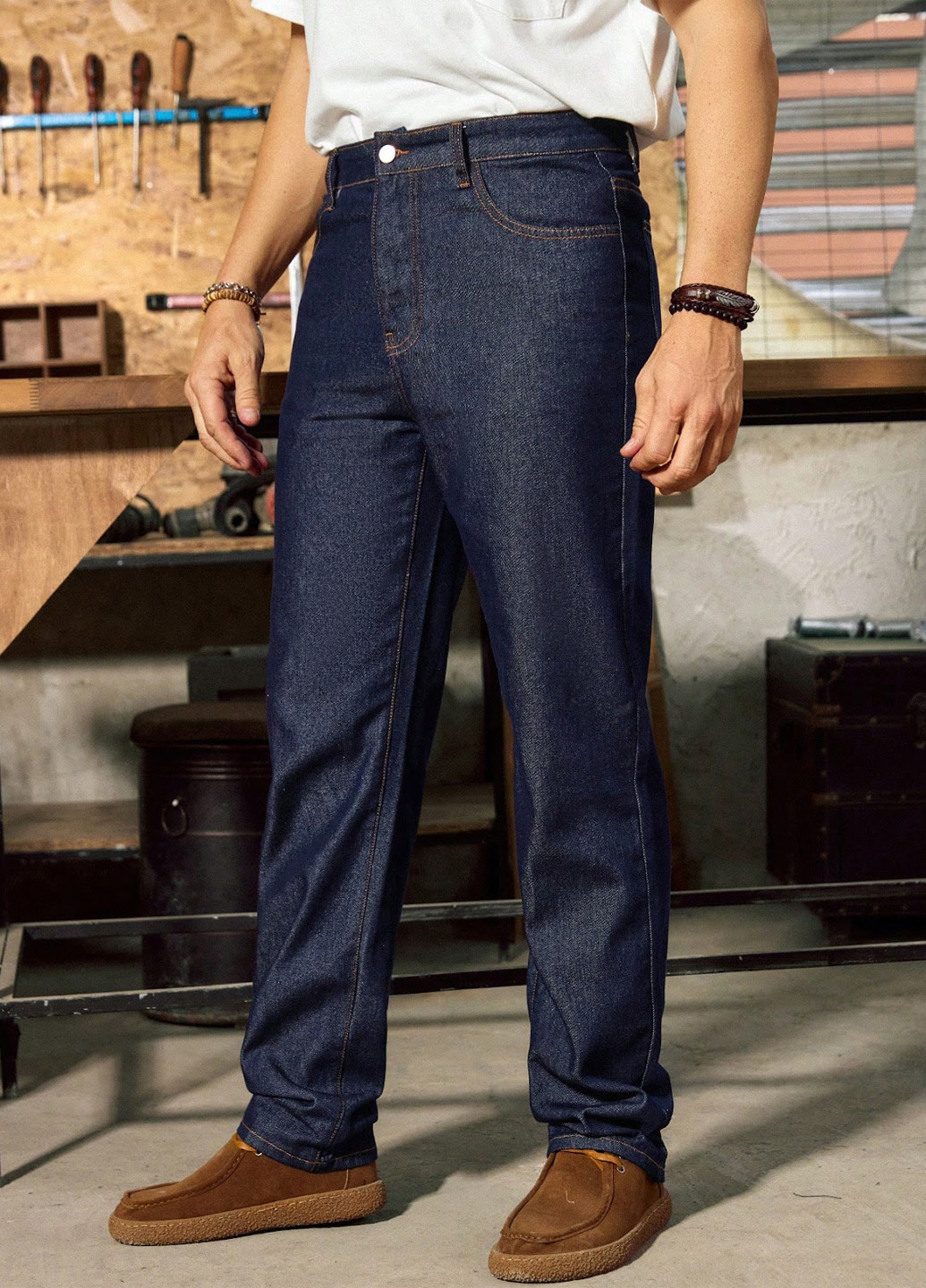 Темно-синие демисезонные прямые джинсы SHEIN