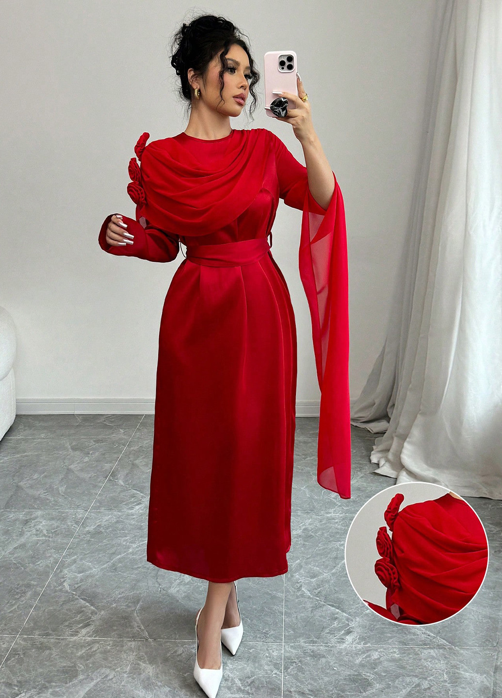 Червона кежуал сукня а-силует SHEIN однотонна