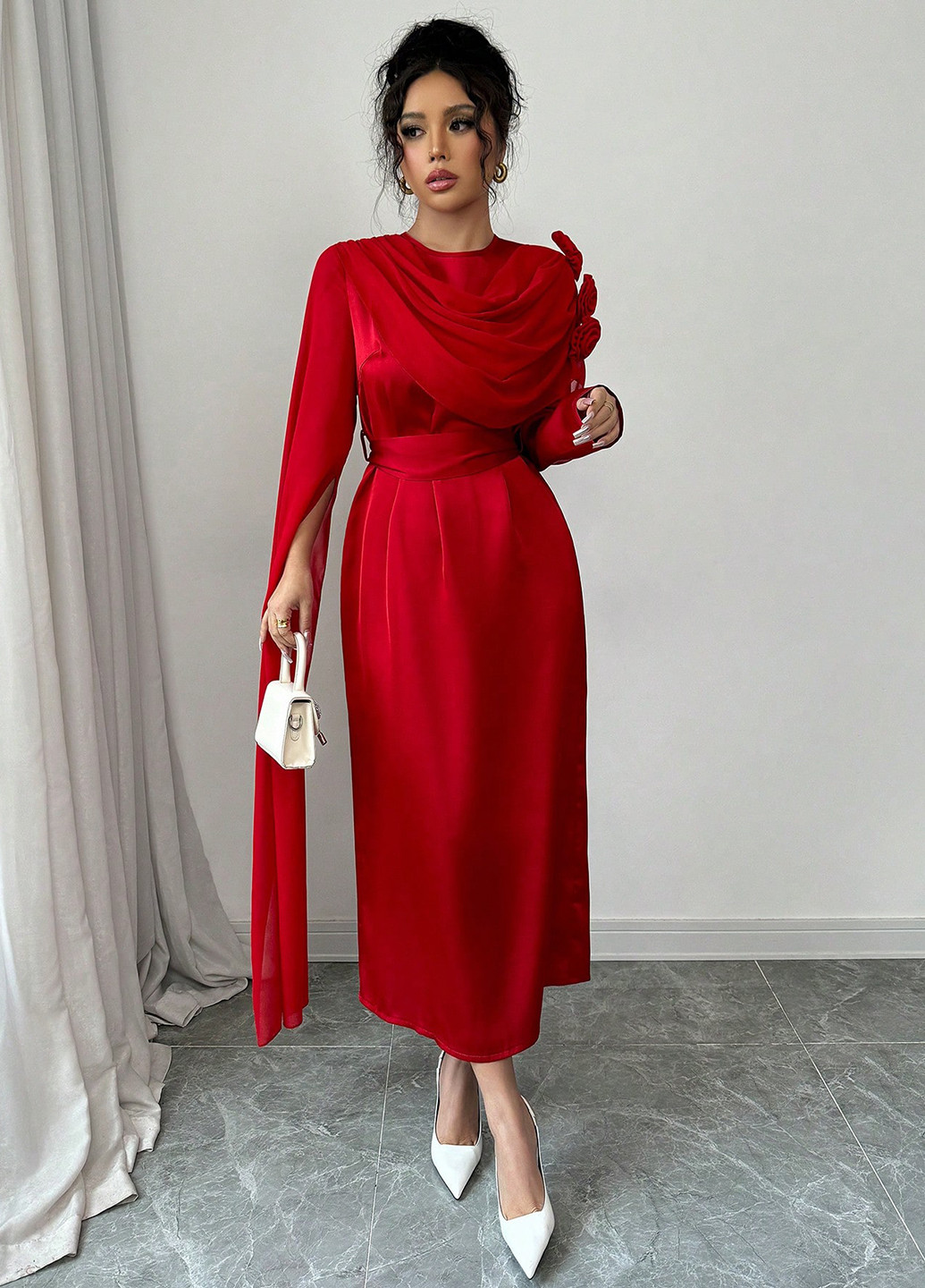 Червона кежуал сукня а-силует SHEIN однотонна