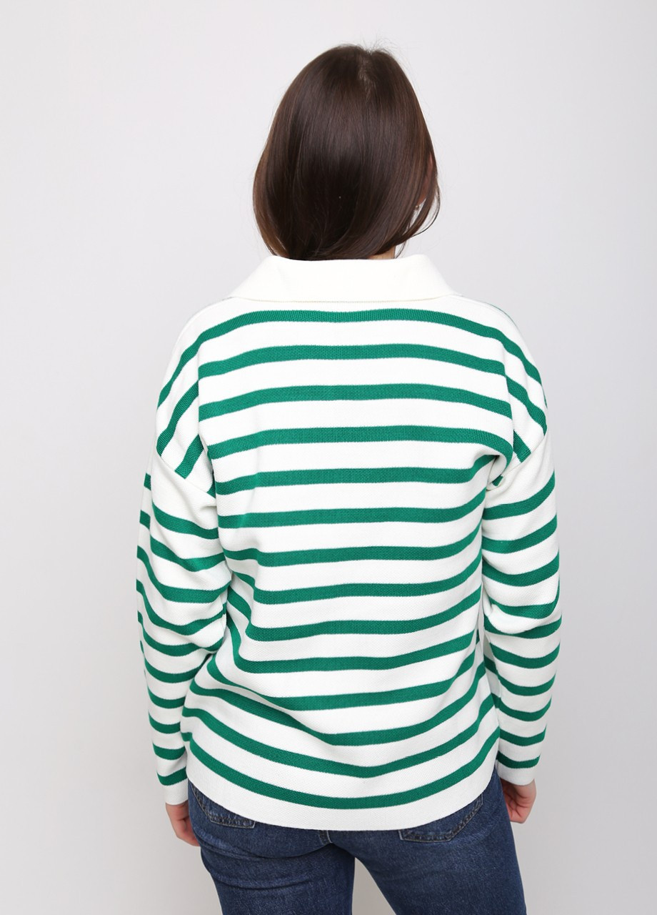 Белый демисезонный свитер женский белый в зеленую полоску прямой MDG Свободная