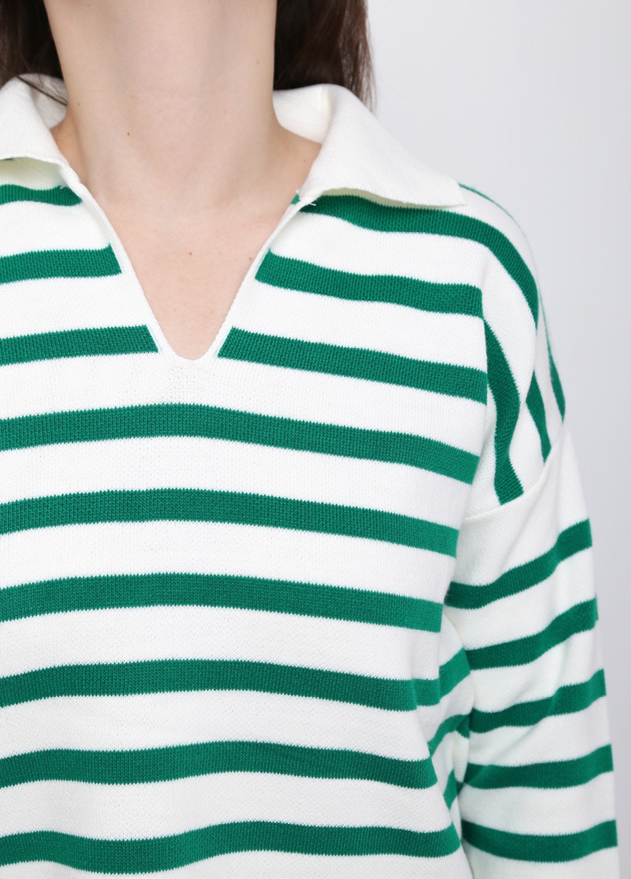 Білий демісезонний жіночий светр білий в зелену смужку прямий MDG Свободная