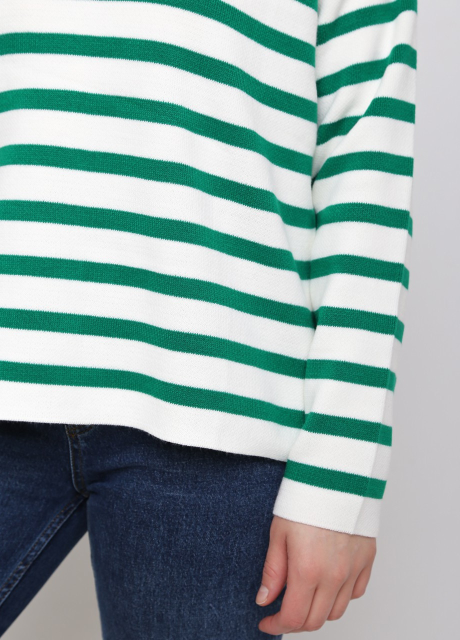 Белый демисезонный свитер женский белый в зеленую полоску прямой MDG Свободная