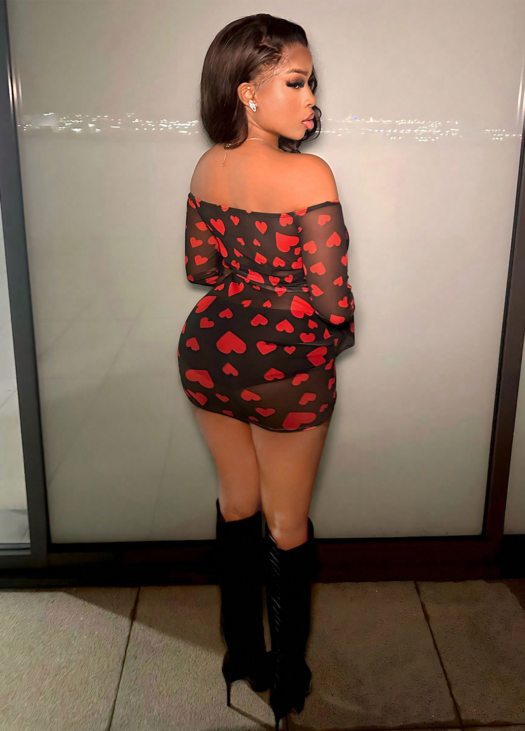 Черное вечернее, откровенный платье с открытыми плечами SHEIN сердечки