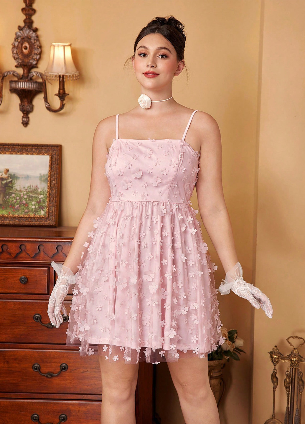 Світло-рожева коктейльна, вечірня сукня з пишною спідницею, з відкритою спиною SHEIN однотонна