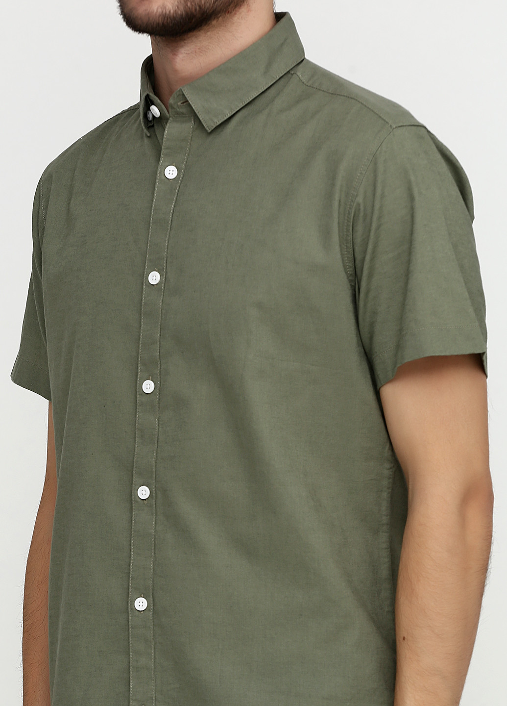Темно-зеленая кэжуал рубашка однотонная Jack & Jones с коротким рукавом