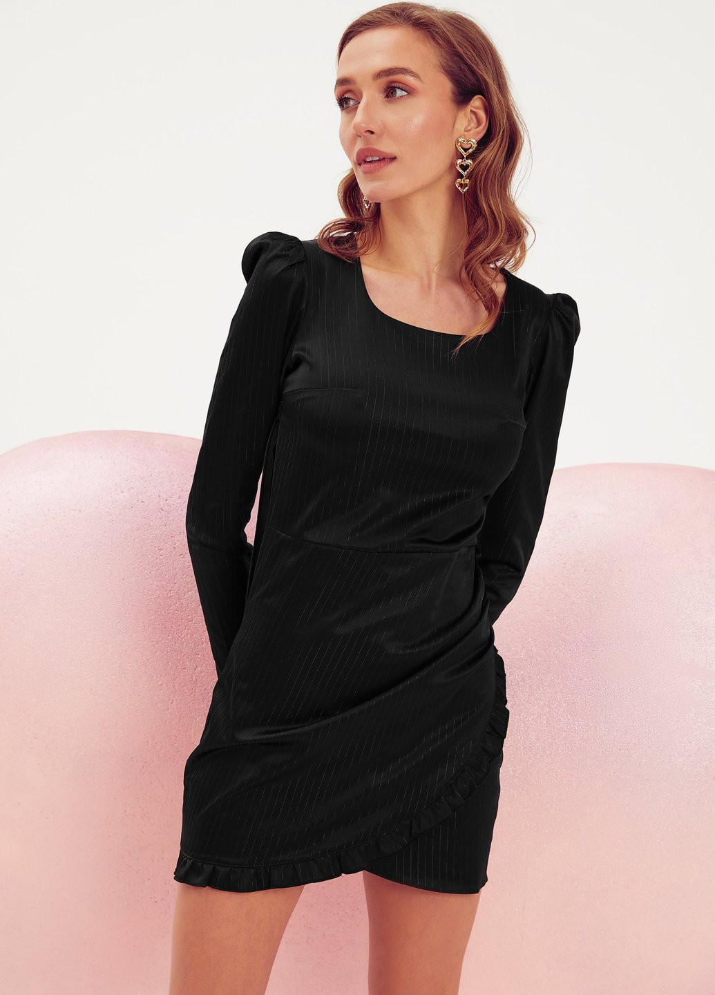 Черное черное платье с люрексовой нитью Gepur в полоску