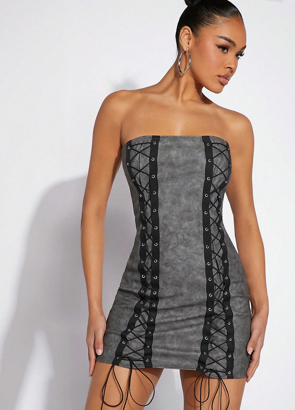 Серое кэжуал платье силуэтная, с открытой спиной SHEIN тай-дай