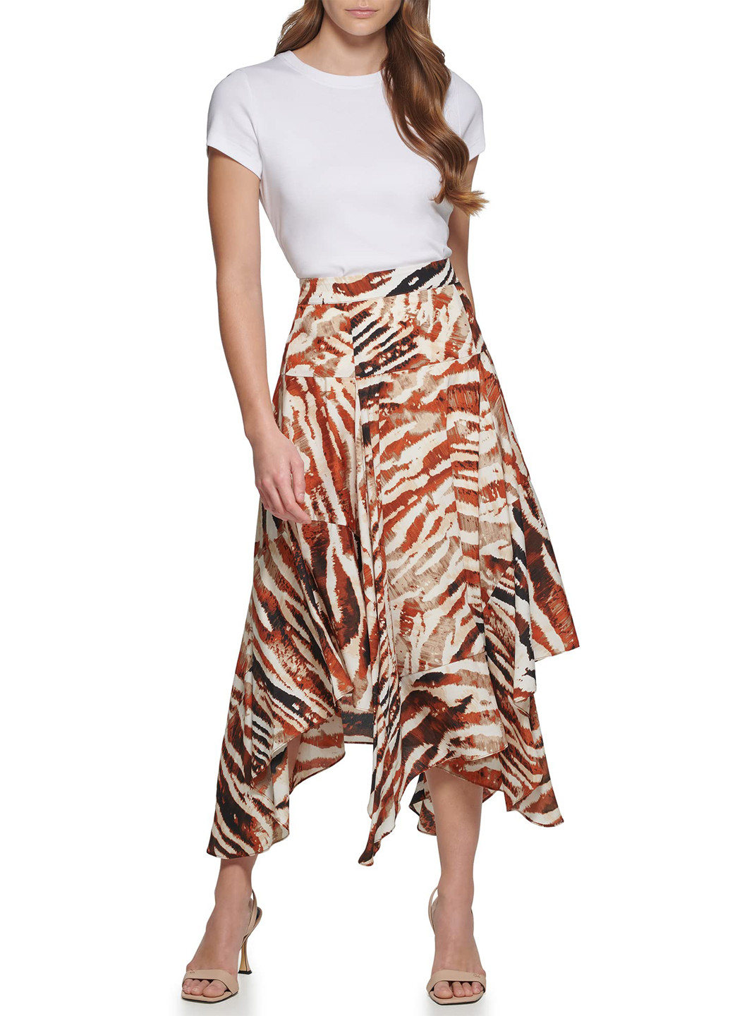 Коричневая кэжуал с абстрактным узором юбка Calvin Klein а-силуэта (трапеция)