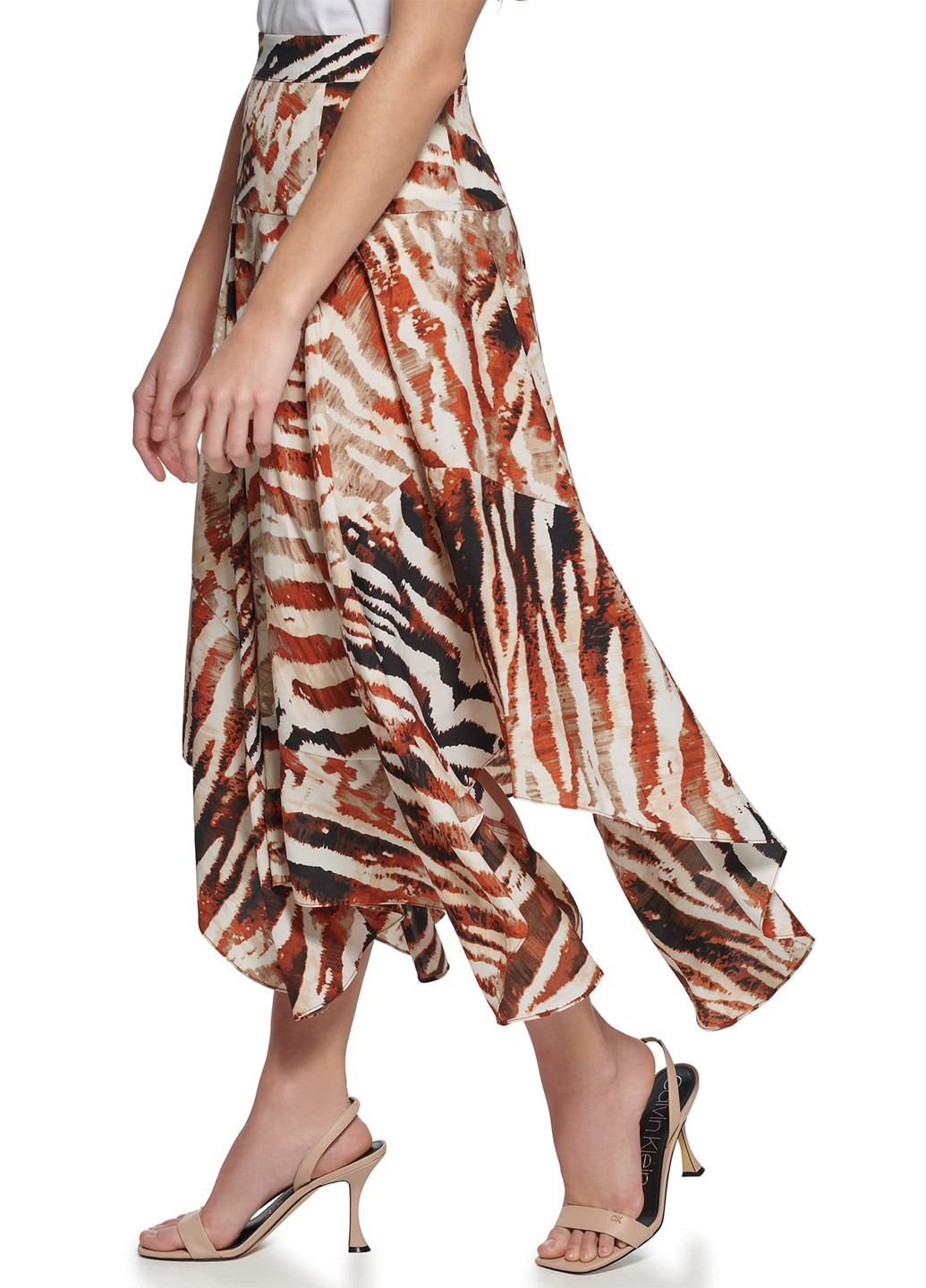 Коричневая кэжуал с абстрактным узором юбка Calvin Klein а-силуэта (трапеция)