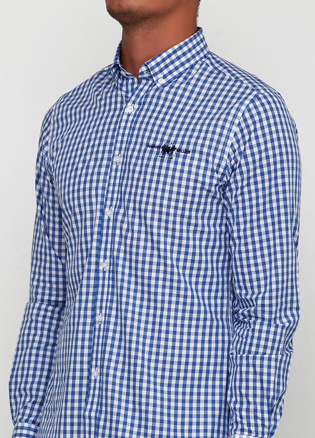 Темно-синяя кэжуал рубашка в клетку Harvey Miller с длинным рукавом