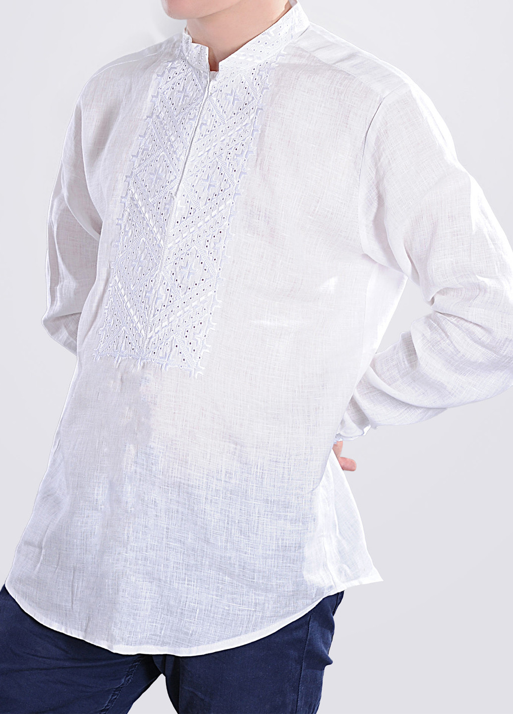 Вышиванка рубашка льняная Egostyle геометрическая белая лен