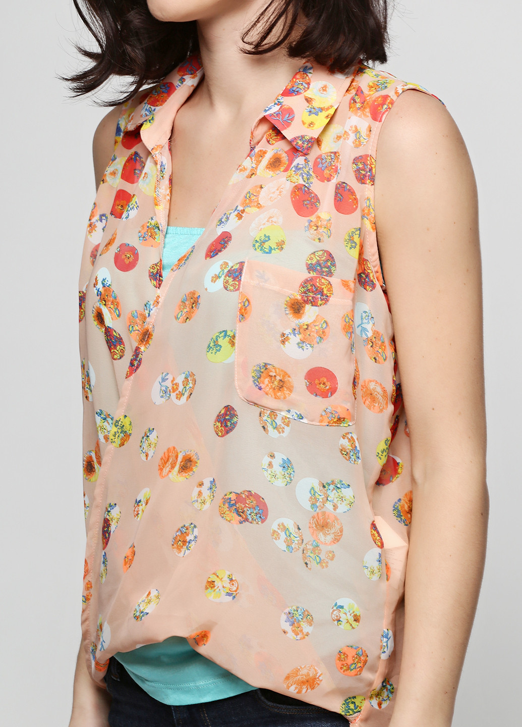 Персиковая летняя блуза без рукава Mixray
