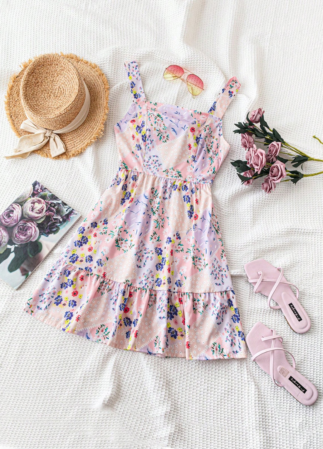 Комбінована кежуал сукня кльош, з відкритою спиною SHEIN з квітковим принтом