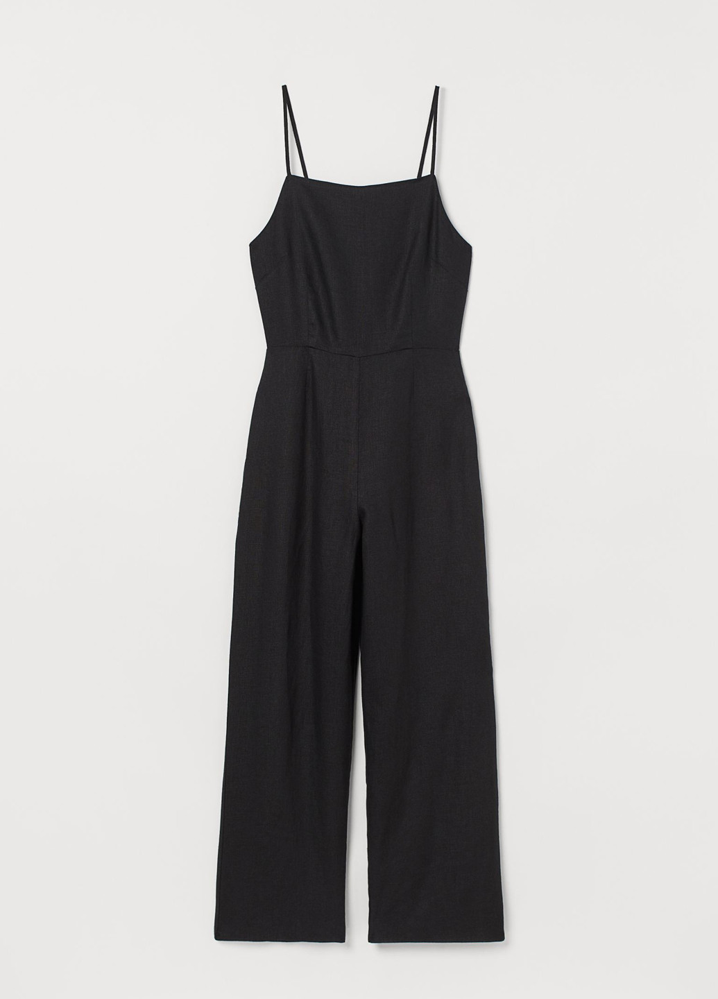 Комбинезон H&M комбинезон-брюки однотонный чёрный кэжуал лен