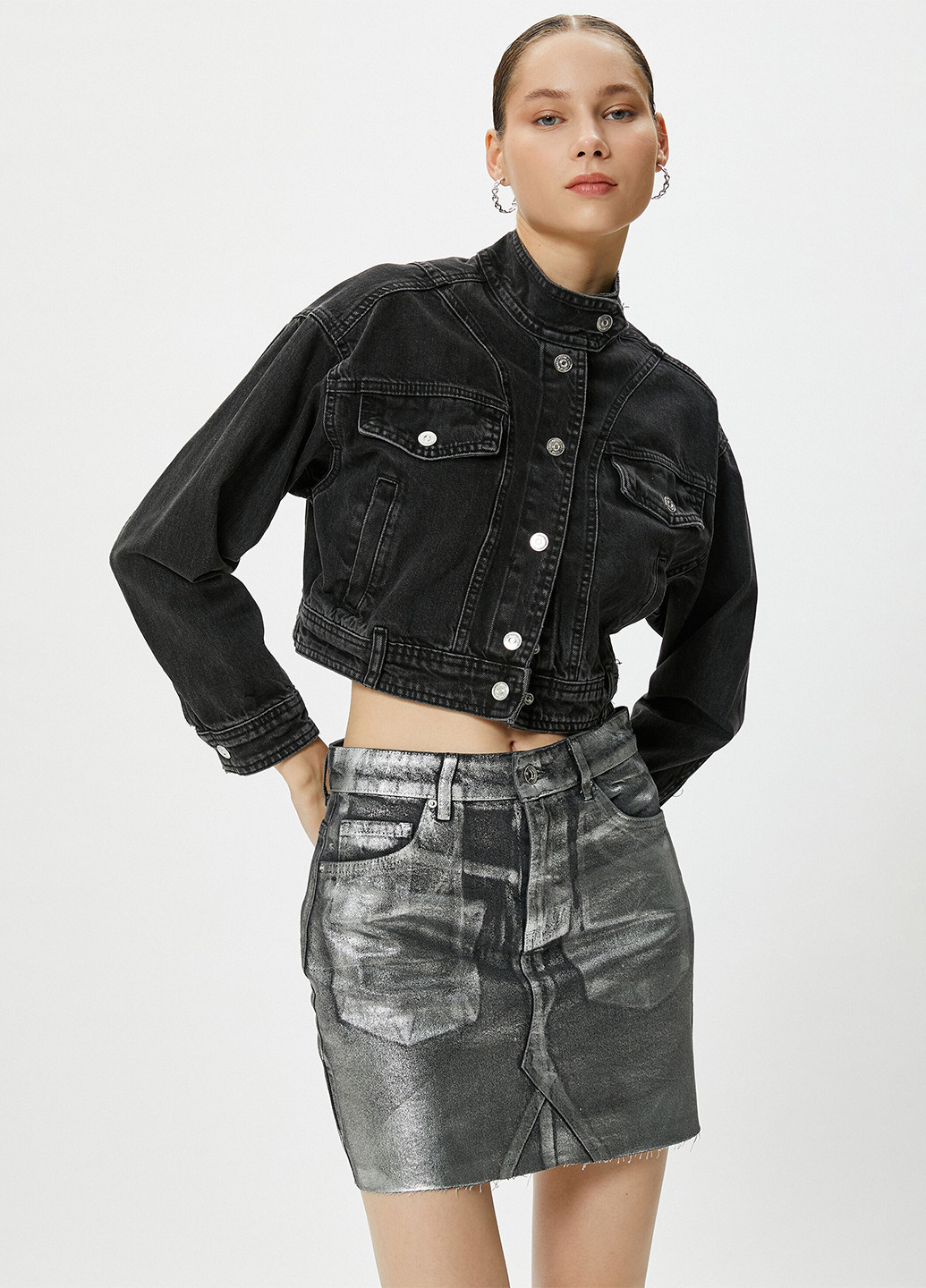 Серая кэжуал, джинсовая с рисунком юбка KOTON