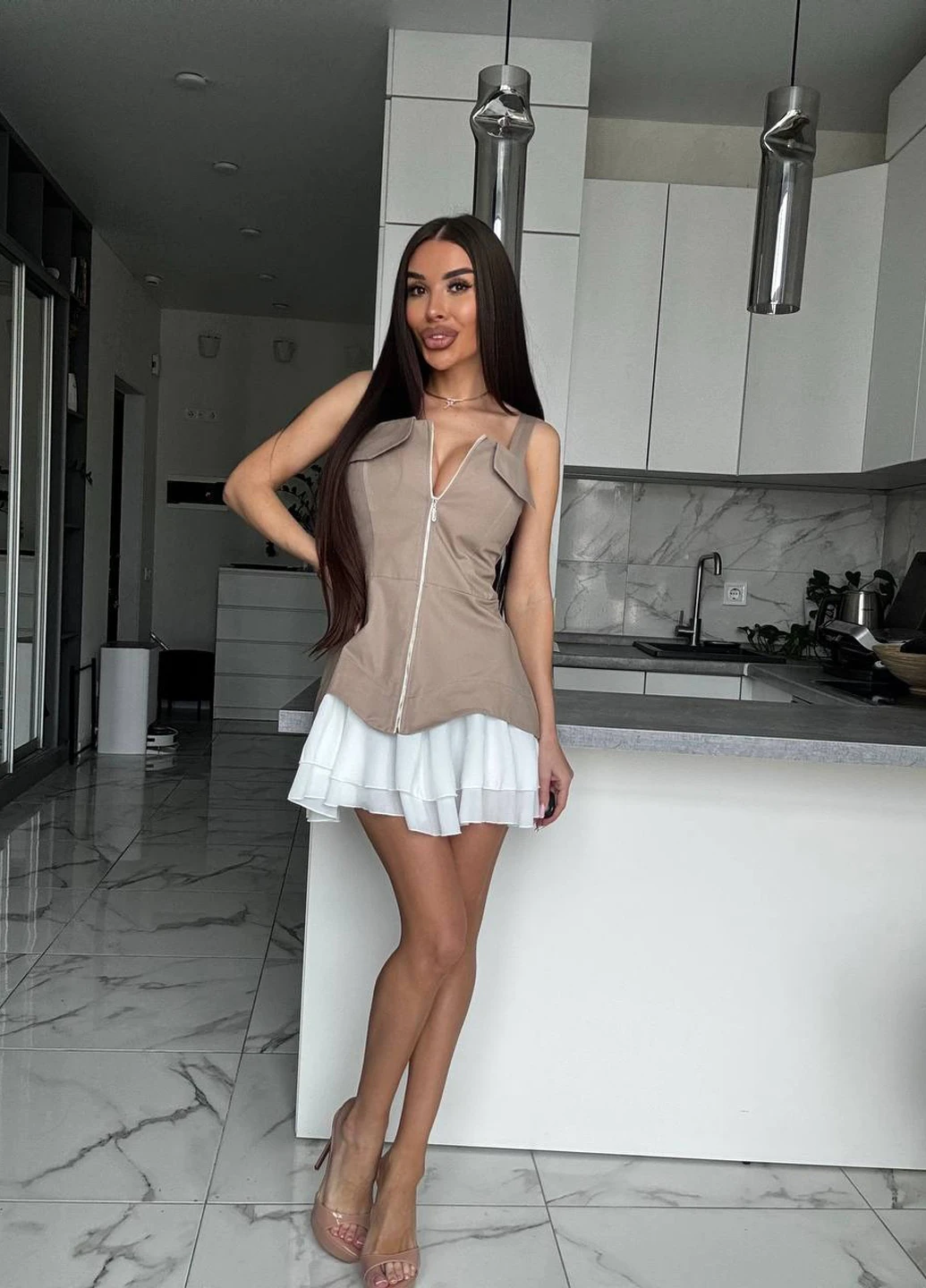 Бежева кежуал сукня кльош Fashion колор блок