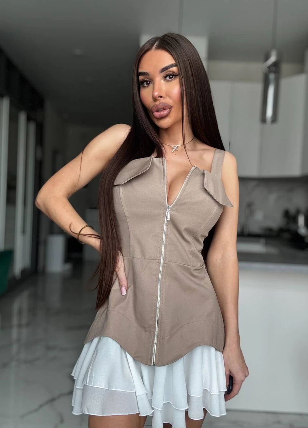 Бежева кежуал сукня кльош Fashion колор блок