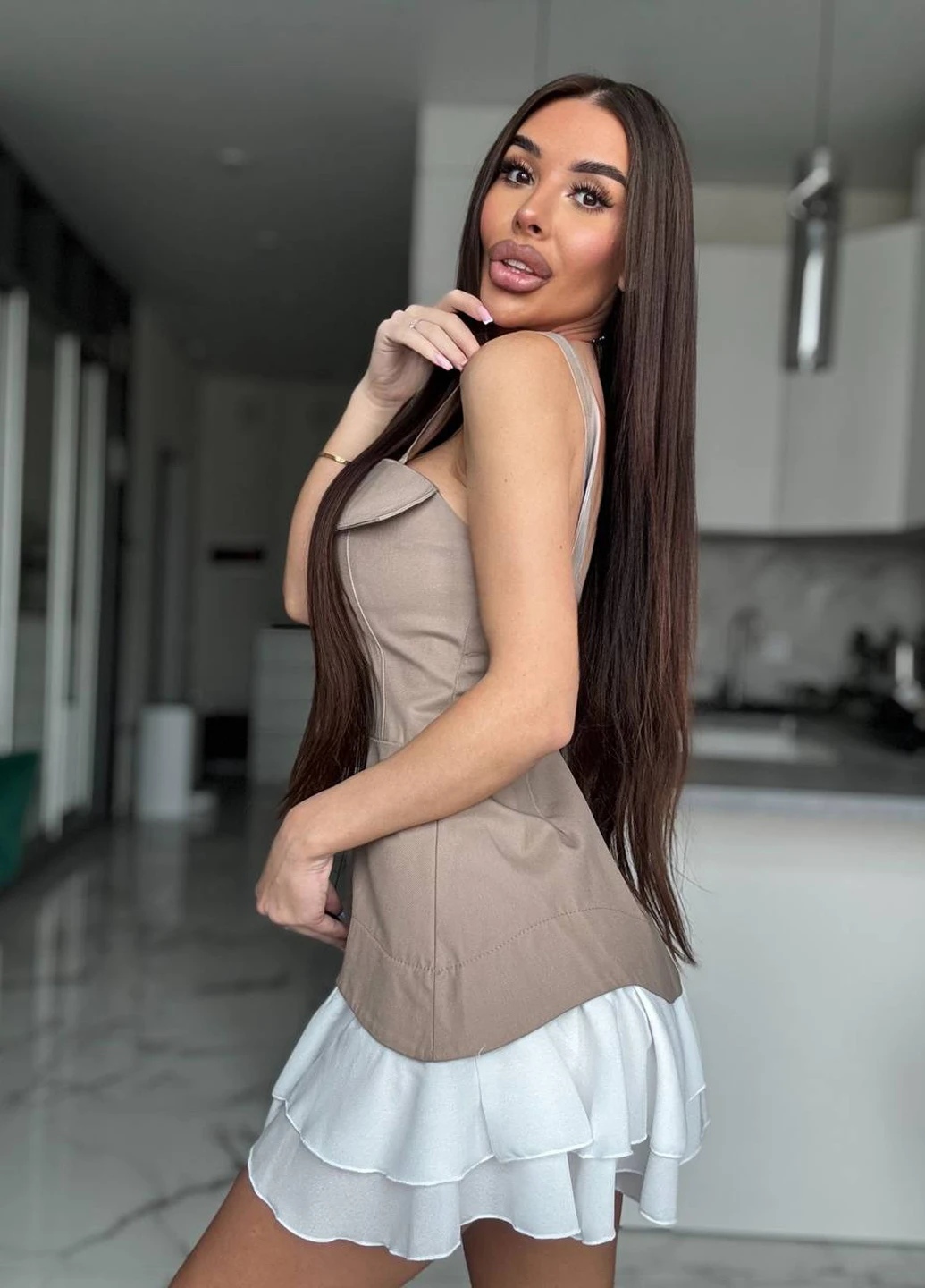 Бежева кежуал сукня кльош Fashion колор блок