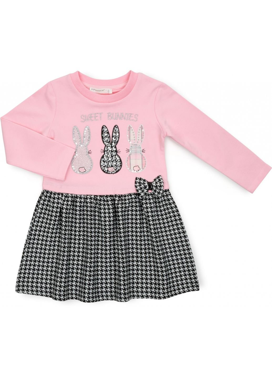Комбінована сукня з кроликами (6673-98g-pink) Pop Fashion (251326584)