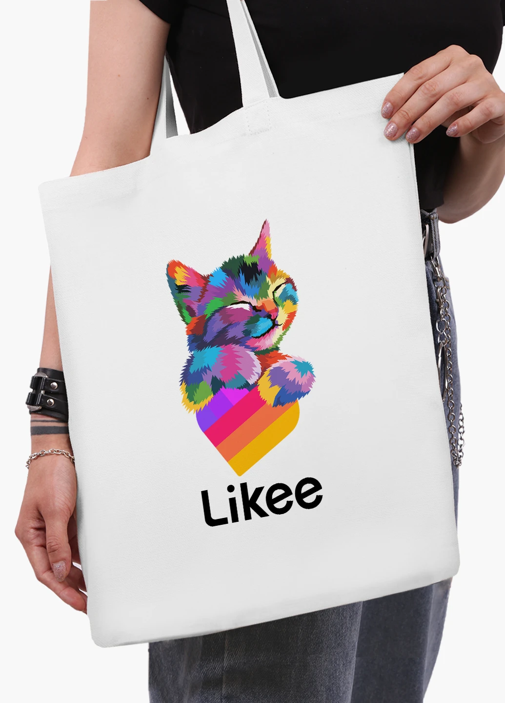 Еко сумка шоппер біла Лайк Котик (Likee Cat) (9227-1040-WT-2) екосумка шопер 41*35 см MobiPrint (219095374)
