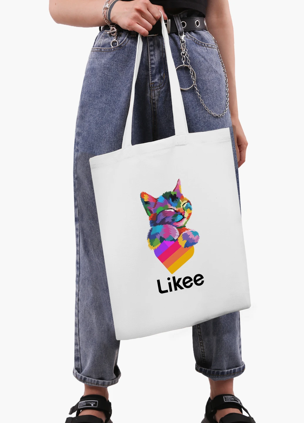 Еко сумка шоппер біла Лайк Котик (Likee Cat) (9227-1040-WT-2) екосумка шопер 41*35 см MobiPrint (219095374)