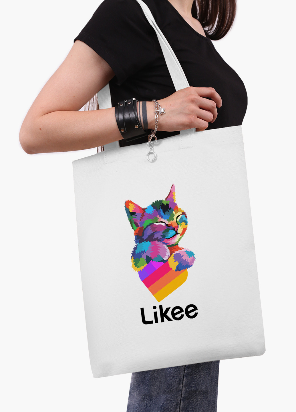 Еко сумка шоппер біла Лайк Котик (Likee Cat) (9227-1040-WT-2) екосумка шопер 41*35 см MobiPrint (219095374)