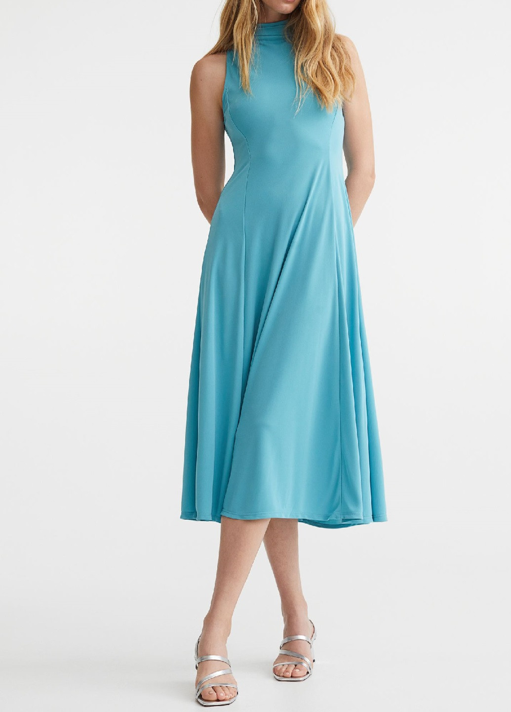 Бирюзовое кэжуал платье H&M однотонное
