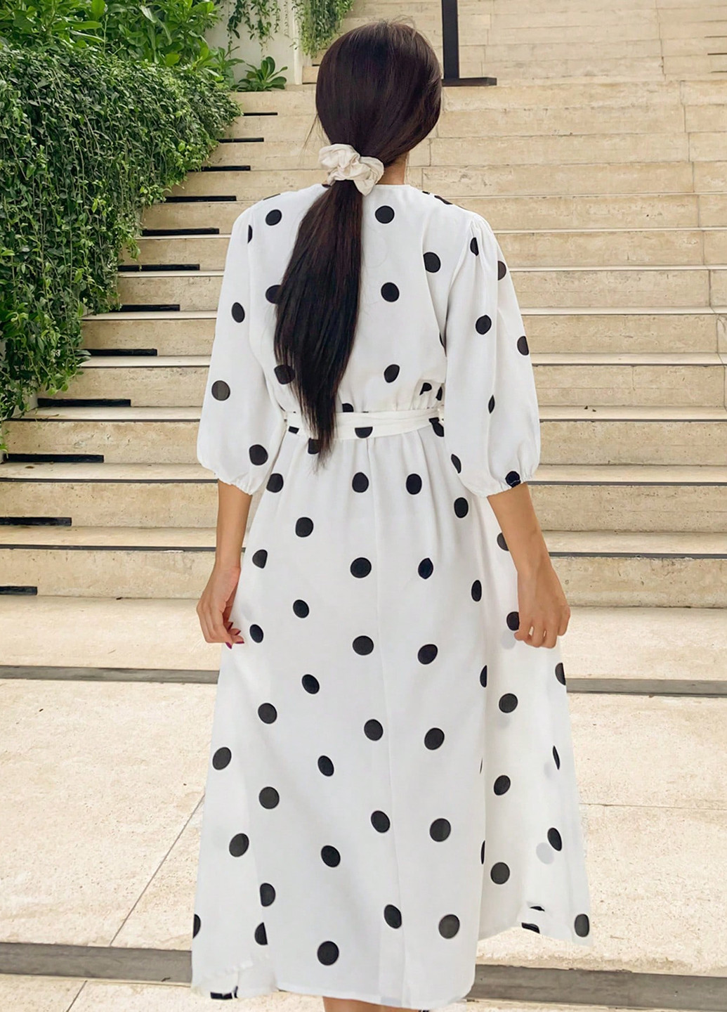 Белое праздничный, кэжуал платье на запах, а-силуэт SHEIN в горошек