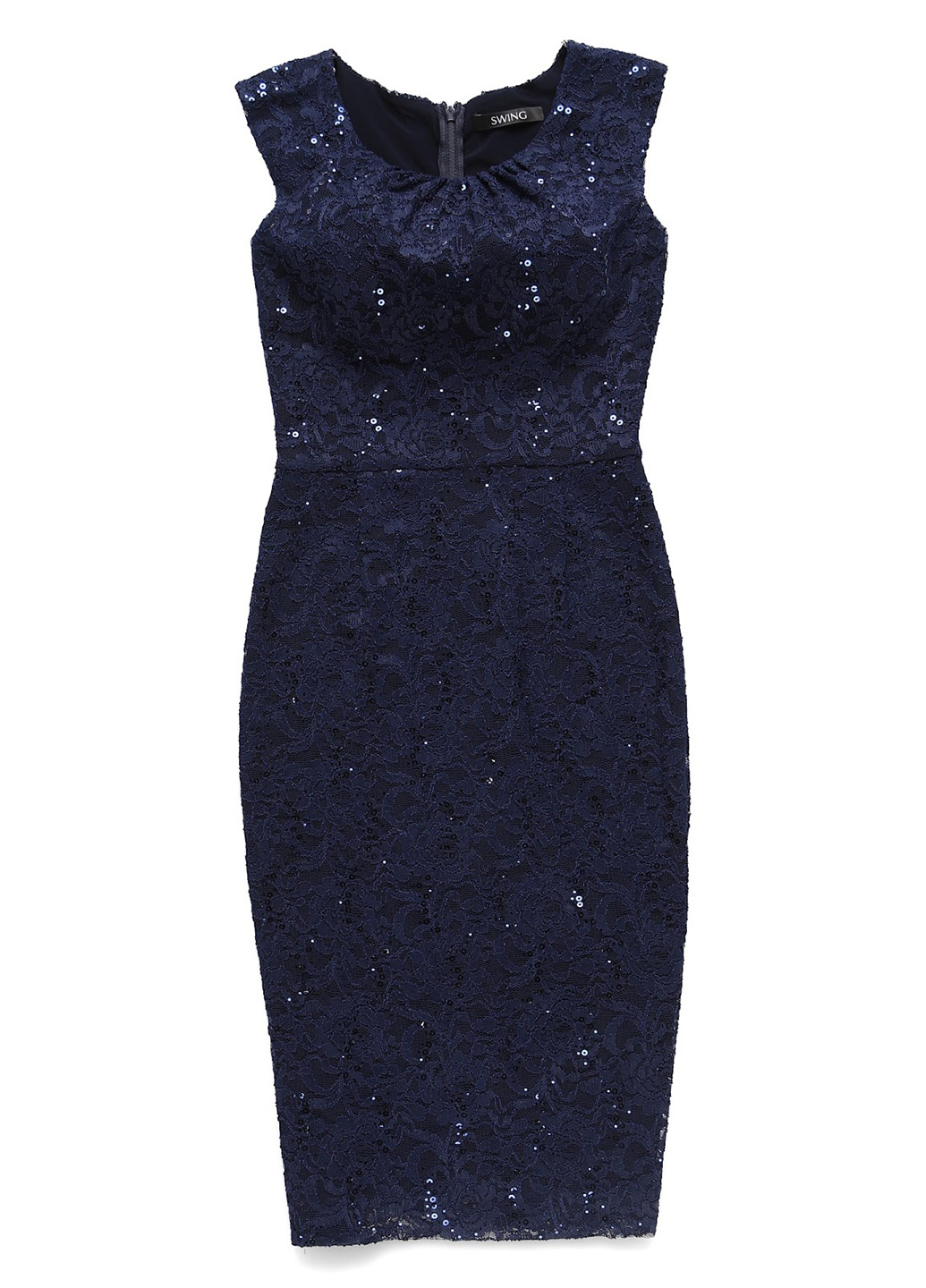 Темно-синя коктейльна, кежуал сукня футляр Swing однотонна