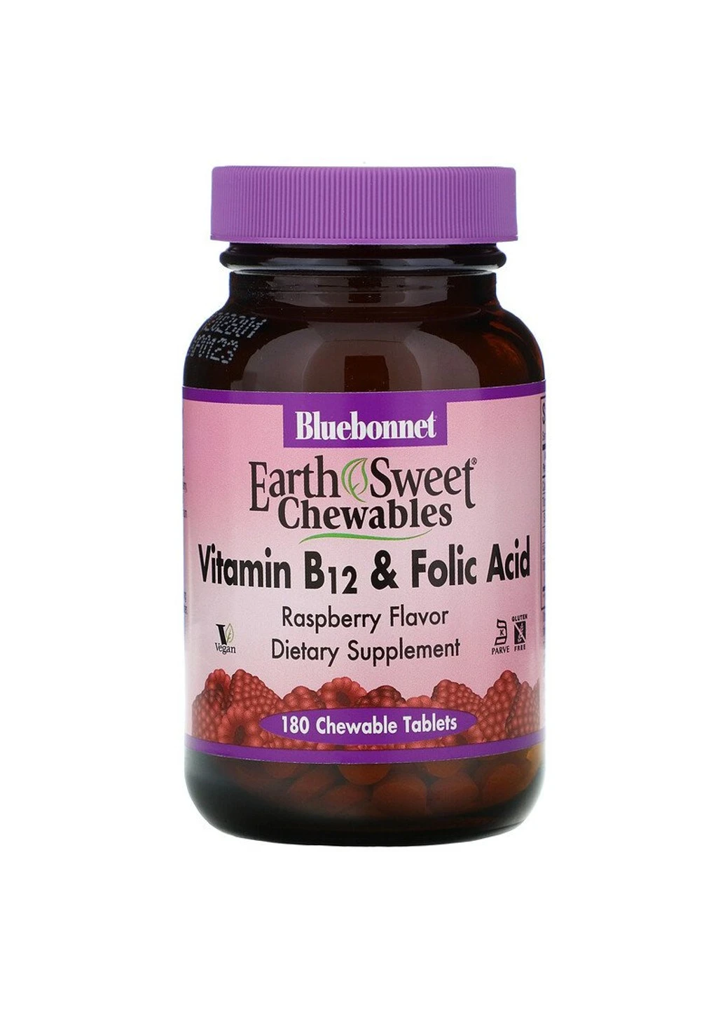 Вітамін В12 і Фолієва кислота, Смак Малини, Earth Sweet Chewables,, 180 жувальних Bluebonnet Nutrition (255409703)