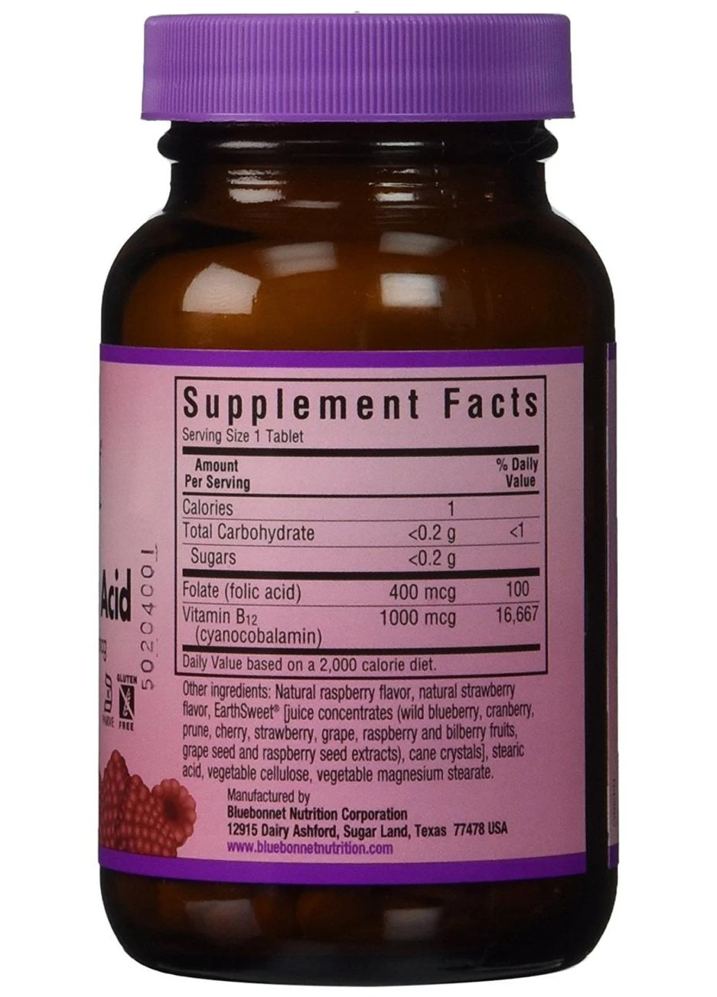 Вітамін В12 і Фолієва кислота, Смак Малини, Earth Sweet Chewables,, 180 жувальних Bluebonnet Nutrition (255409703)
