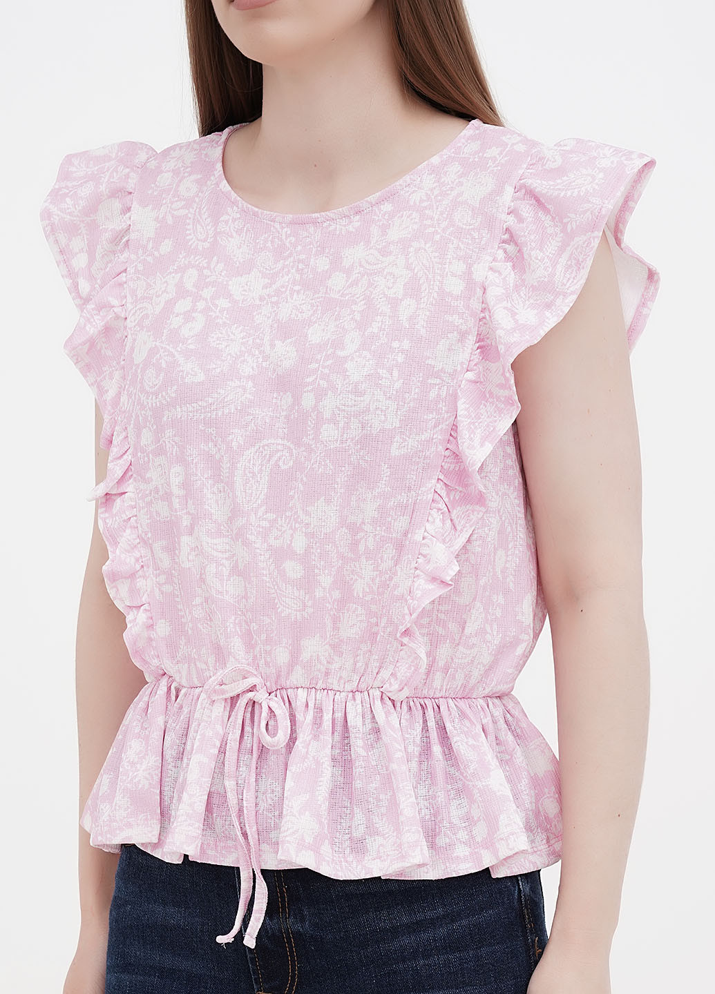Светло-розовая летняя блуза с баской Orsay