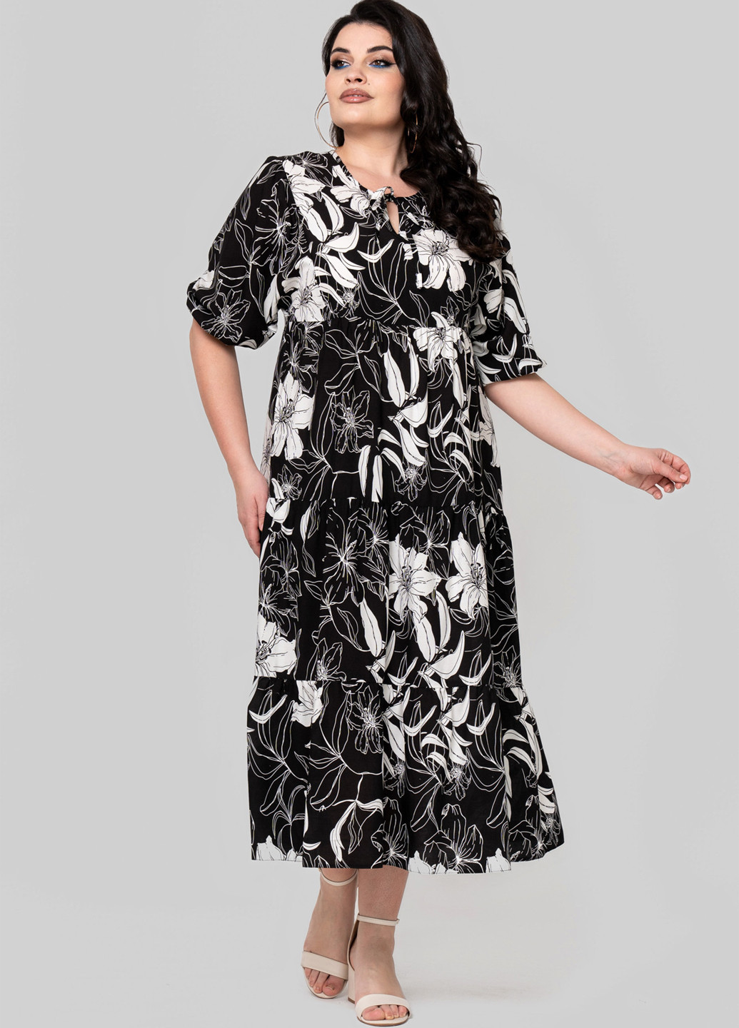 Черно-белое кэжуал платье а-силуэт A'll Posa с цветочным принтом