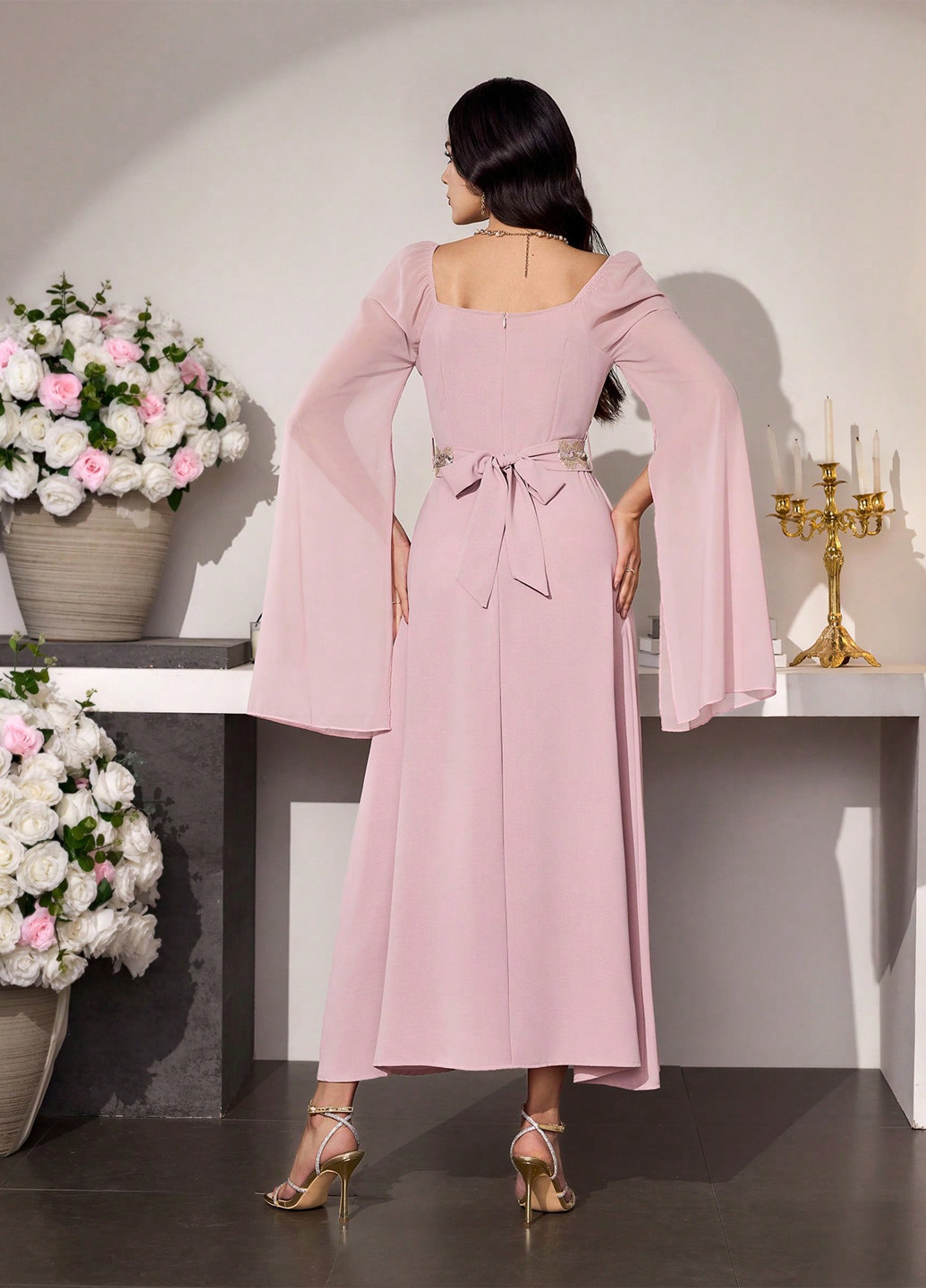 Блідо-рожева святковий, вечірня сукня а-силует SHEIN однотонна