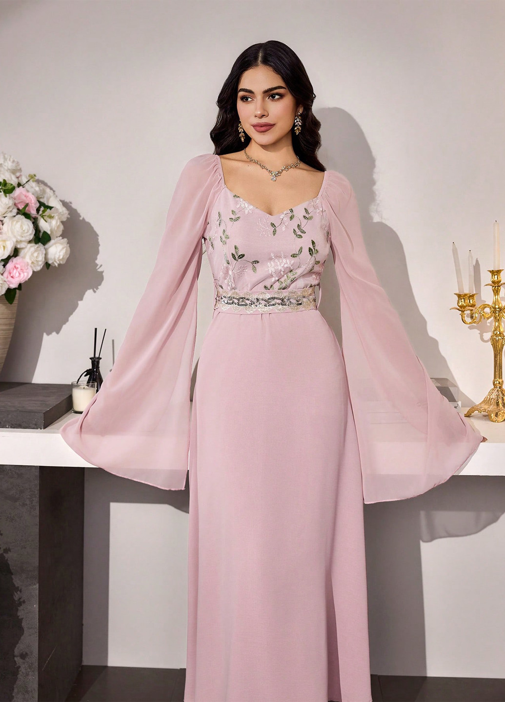 Блідо-рожева святковий, вечірня сукня а-силует SHEIN однотонна