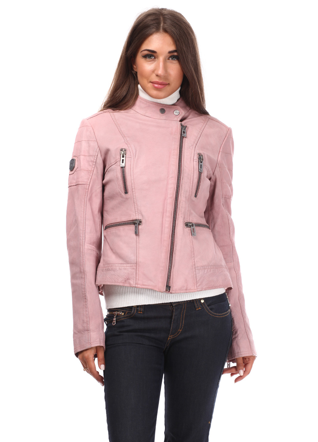 Розовая демисезонная куртка кожаная Maze