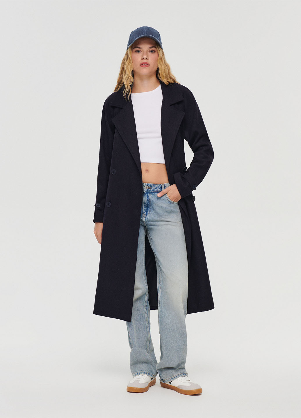 Темно-синее демисезонное Пальто двубортное House