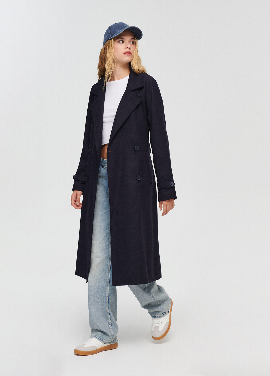 Темно-синее демисезонное Пальто двубортное House