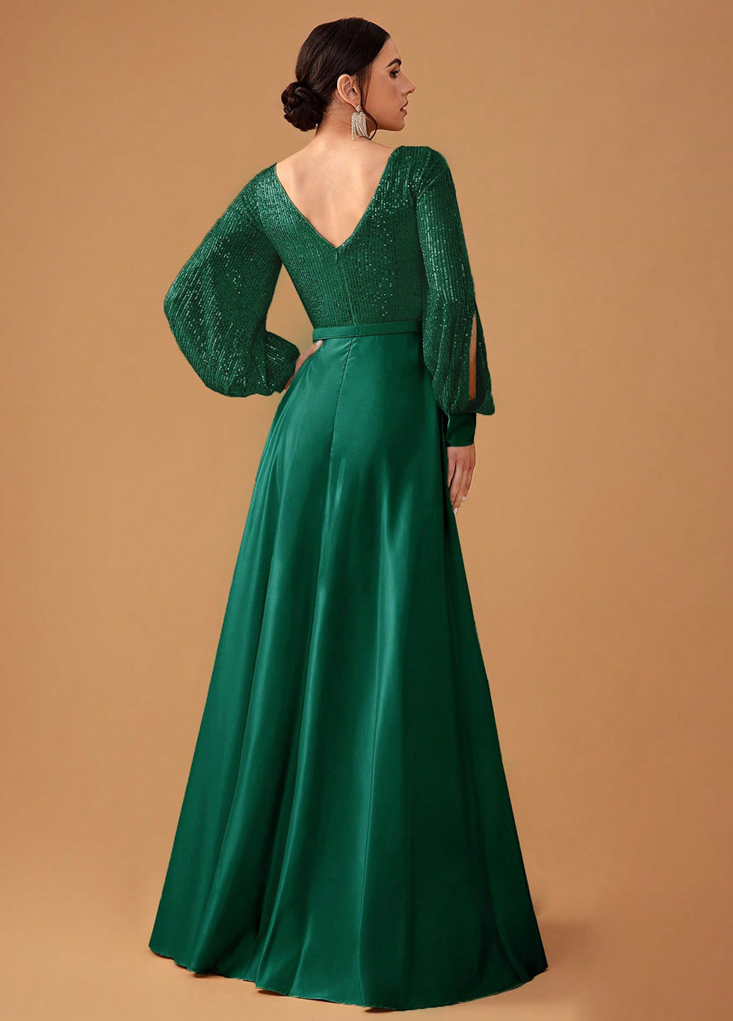 Изумрудное вечернее платье клеш, с открытой спиной SHEIN однотонное