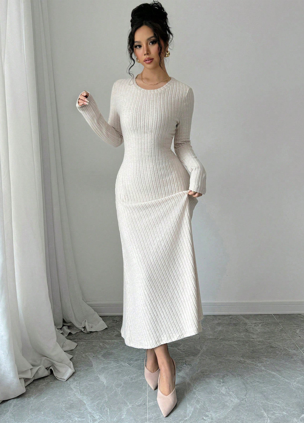 Кремова святковий, ділова, кежуал сукня а-силует SHEIN однотонна